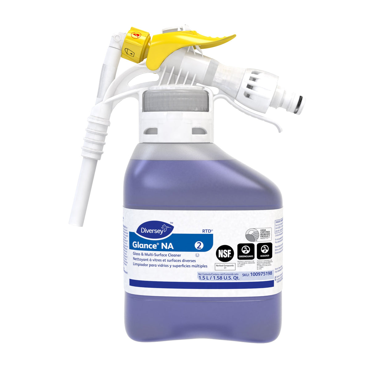 Diversey Glance NA RTD glass cleaner, 1.5 liter, two-count case, MPN 100975198CT
