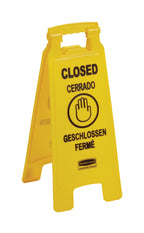 Rubbermaid FG611278YEL multilingual Closed floor sign front view