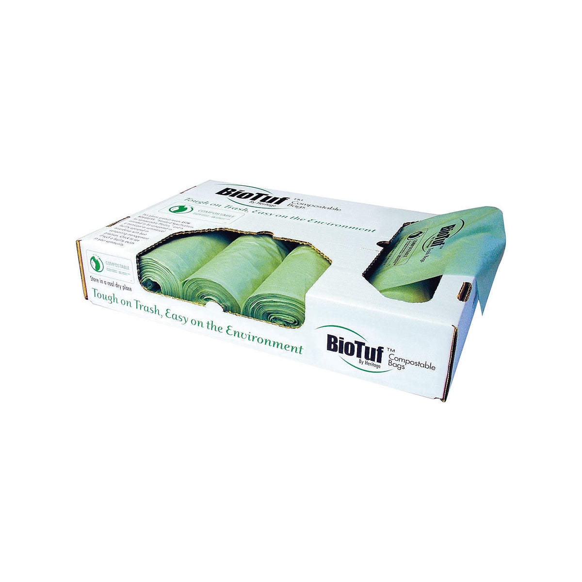 BioTuf Compostable Can Liners, 60–64 gal, 47 × 60 in, 1 mil, 100/Pack — product photo; selling quantity as stated in title