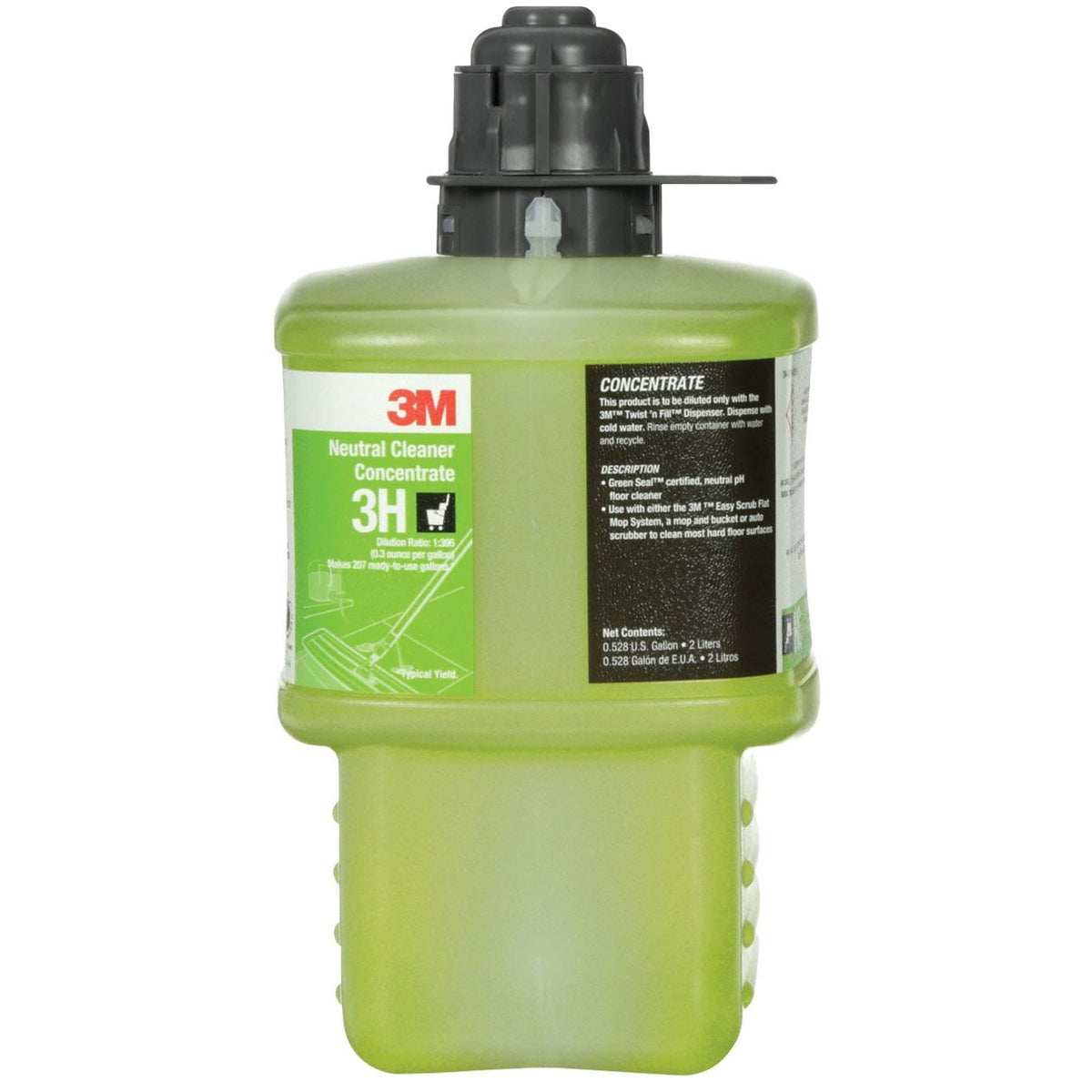 3M Twist ’n Fill Neutral Cleaner Concentrate 3H, 2 L — case of 6 listing, one bottle shown; concentrate used with compatible dispenser