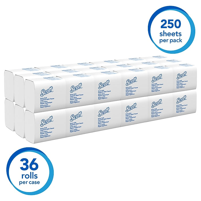 Scott 48280 folded white 2-ply tissue; each case has 36 packs of 250 sheets