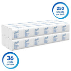 Scott 48280 folded white 2-ply tissue; each case has 36 packs of 250 sheets