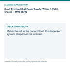 Scott Pro Hard Roll Paper Towels, White, 1,150 ft, 6/Case – MPN 25702 — compatibility guide