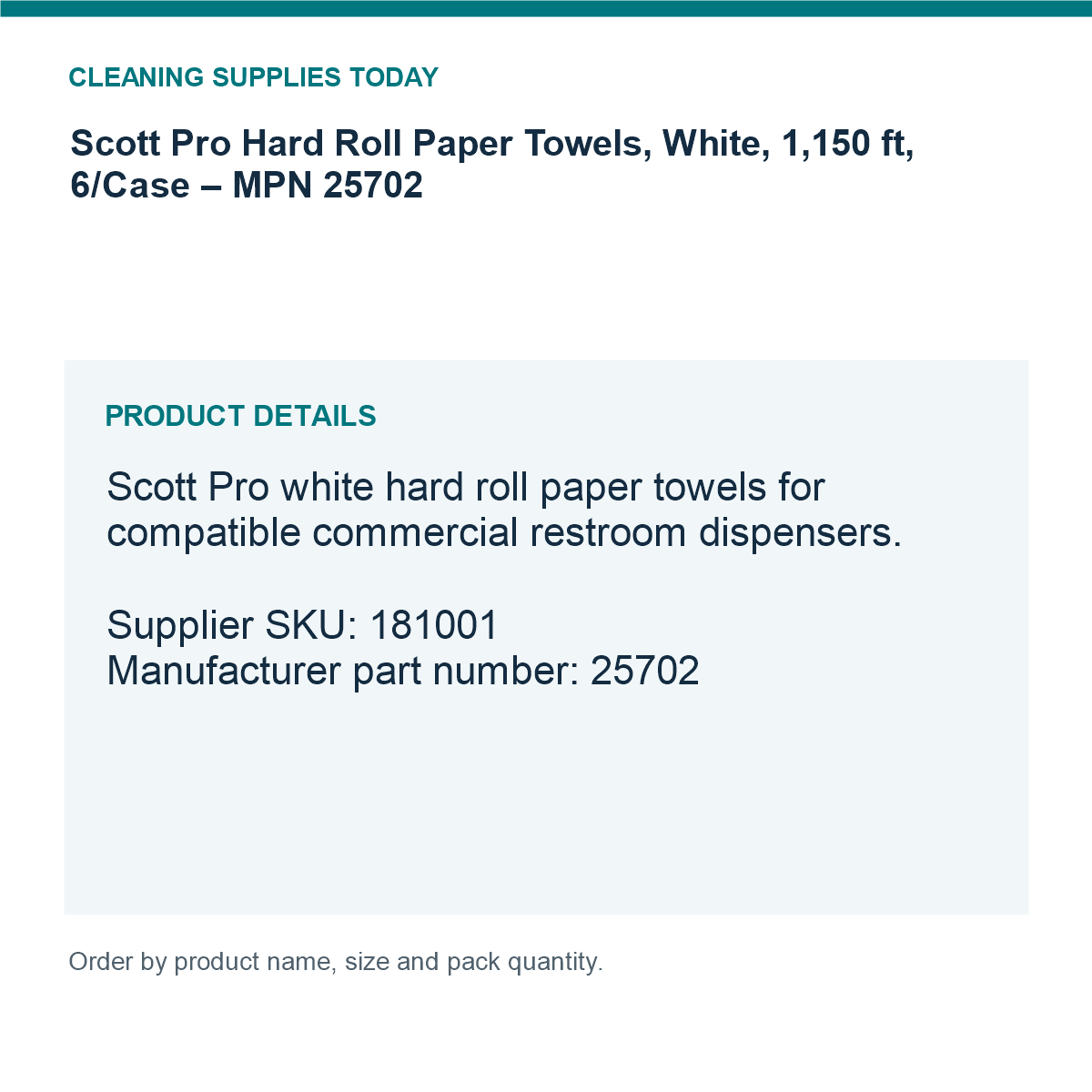 Scott Pro Hard Roll Paper Towels, White, 1,150 ft, 6/Case – MPN 25702 — details guide