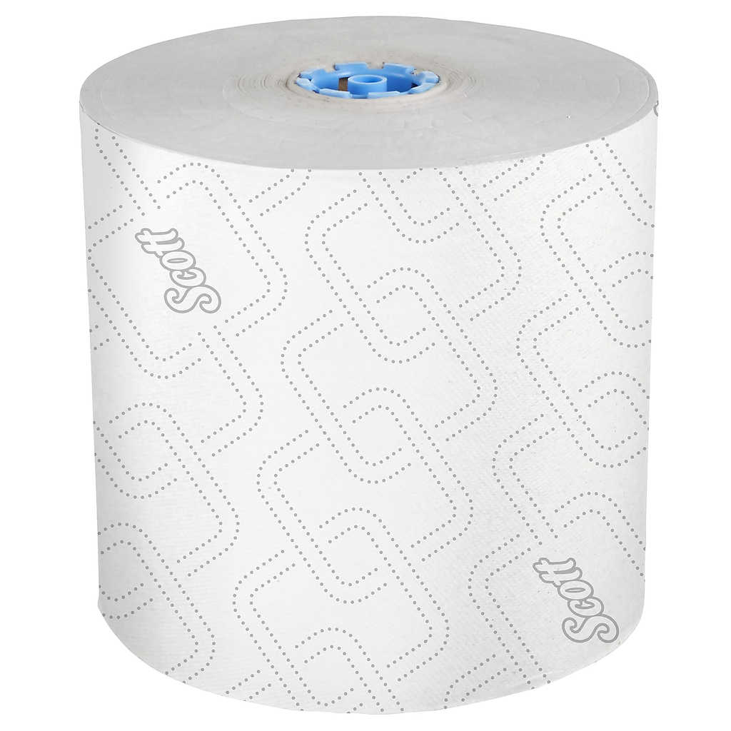Scott Pro 25702 white high-capacity hard roll paper towel with blue core, 1,150 feet per roll; sold as six rolls per case