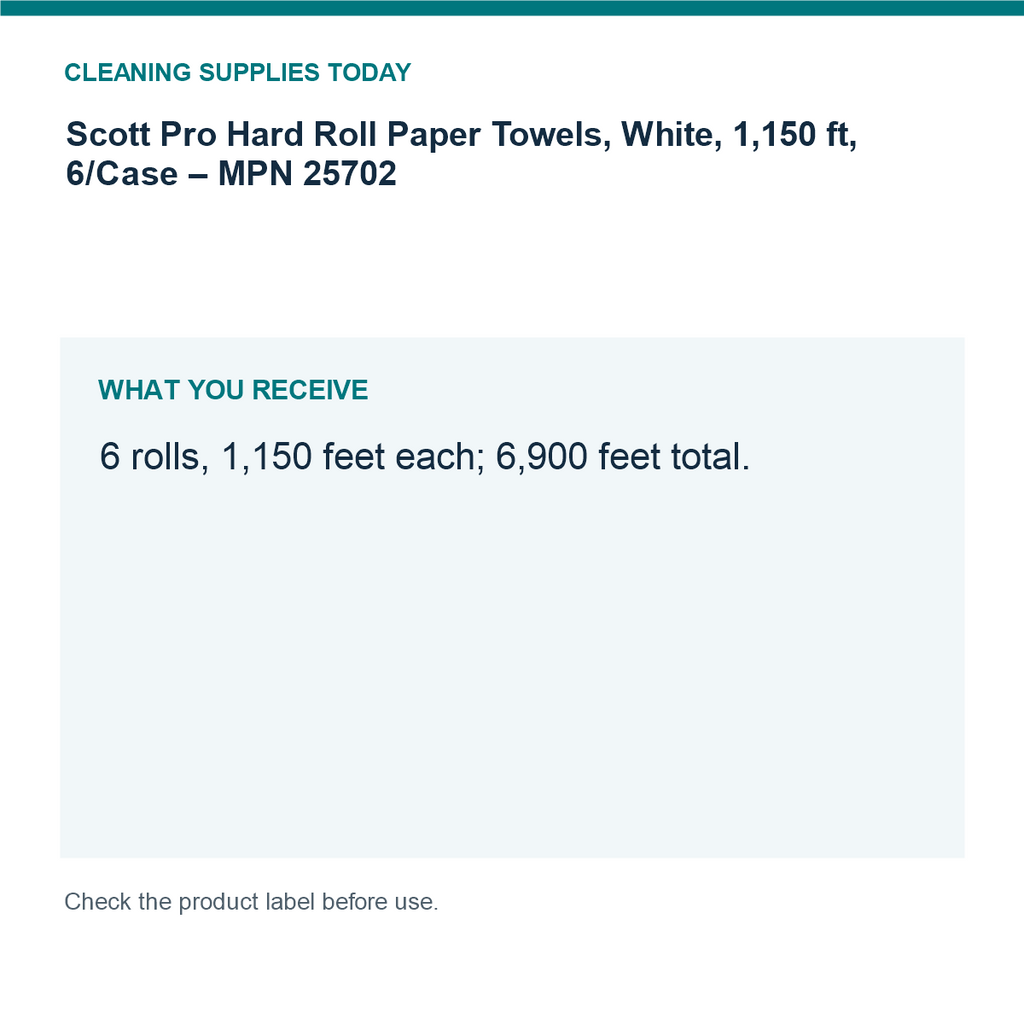 Scott Pro Hard Roll Paper Towels, White, 1,150 ft, 6/Case – MPN 25702 — pack guide