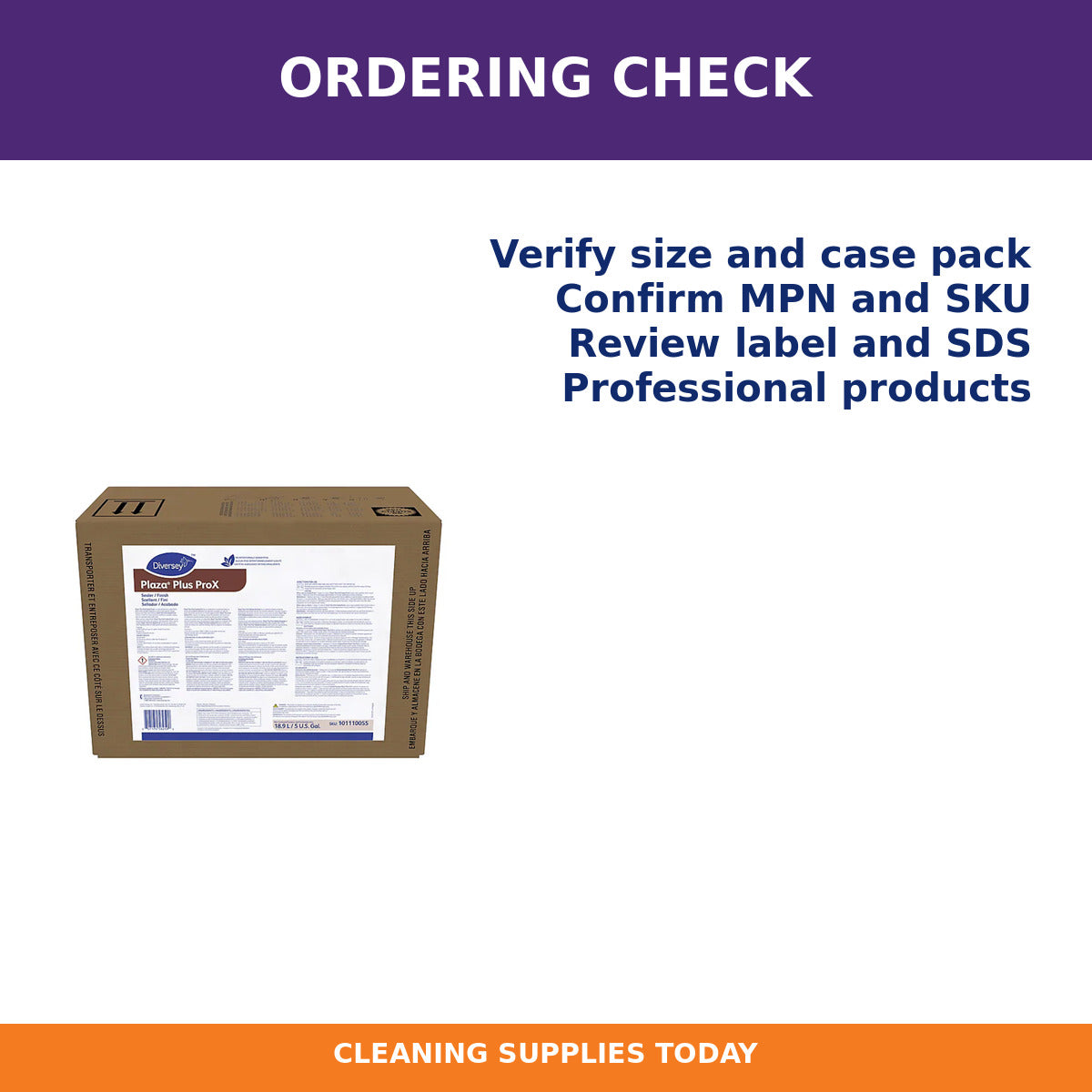 Ordering checklist for Diversey Plaza Plus ProX Stone Floor Sealer, 5 Gal BIB – MPN 101110055