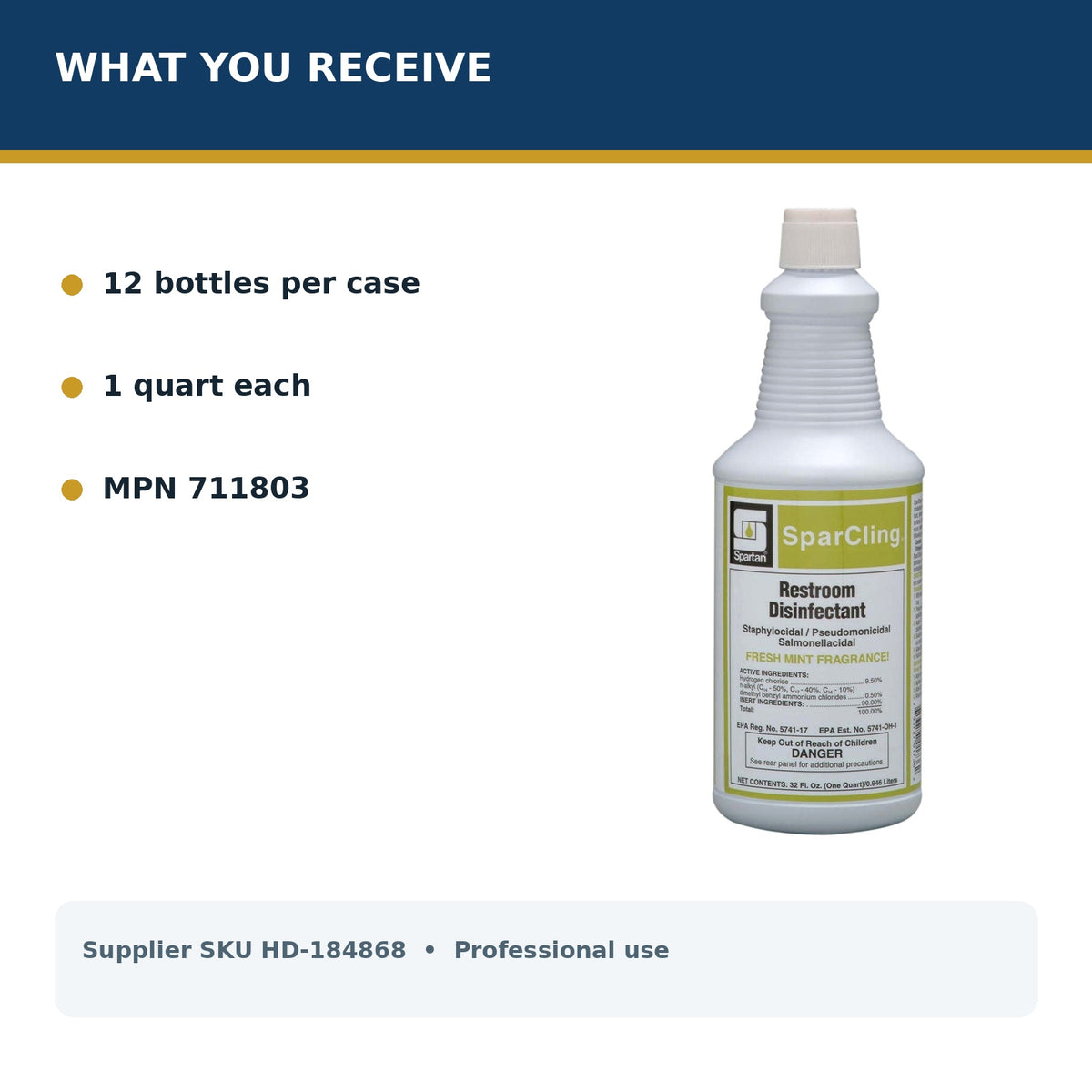 Spartan SparCling acid restroom disinfectant — package quantity and MPN