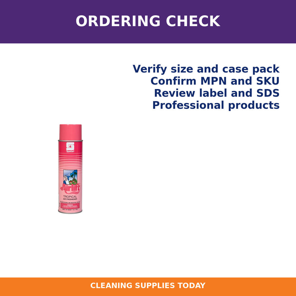 Spartan Airlift Tropical 606800 — ordering checklist; 16 oz net weight cans, 12 per case
