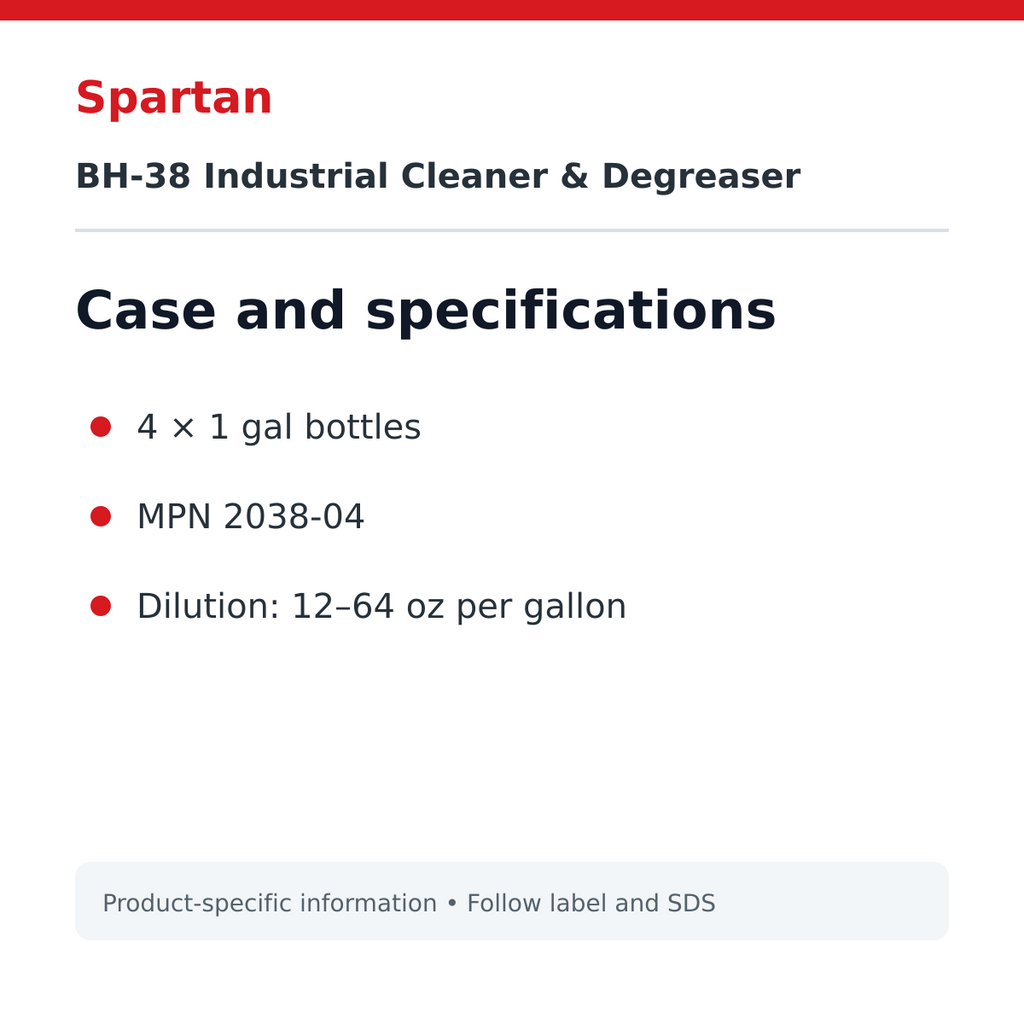 Spartan BH-38 case pack and specifications