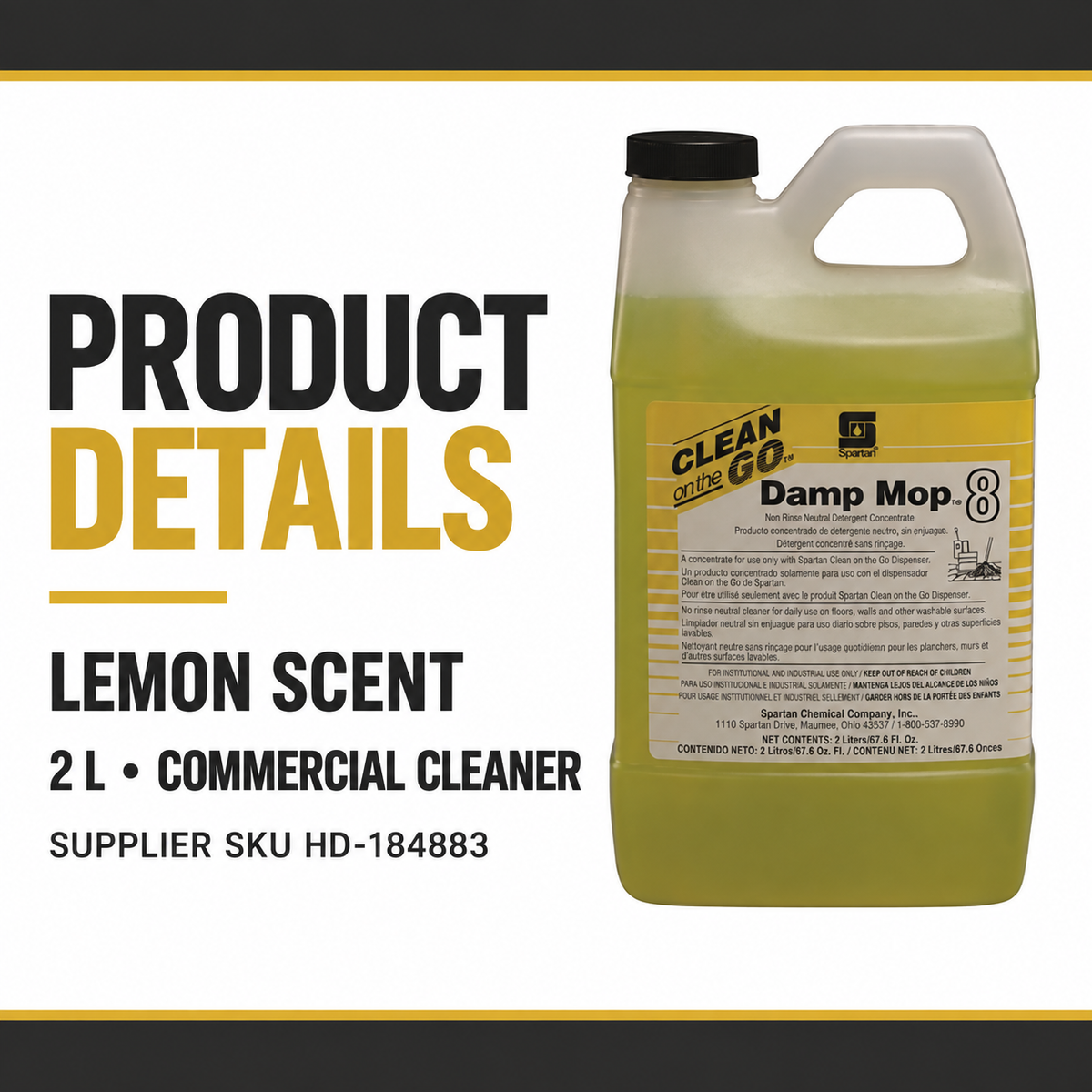 Spartan Damp Mop lemon scent 2 liter commercial cleaner supplier SKU HD-184883