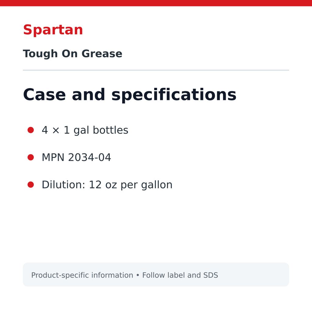 Spartan Tough On Grease case pack and specifications