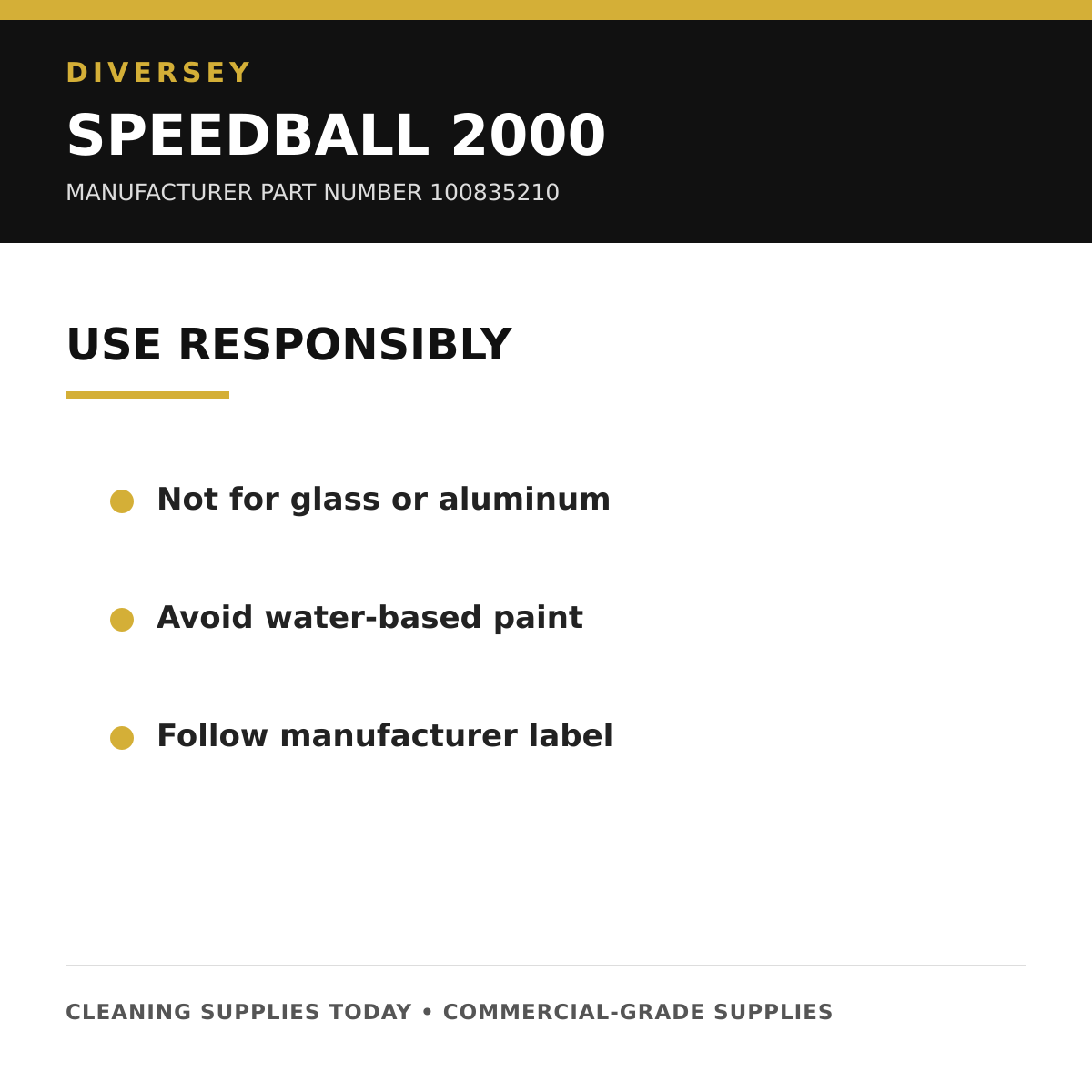 Diversey Speedball 2000 safe-use guidance