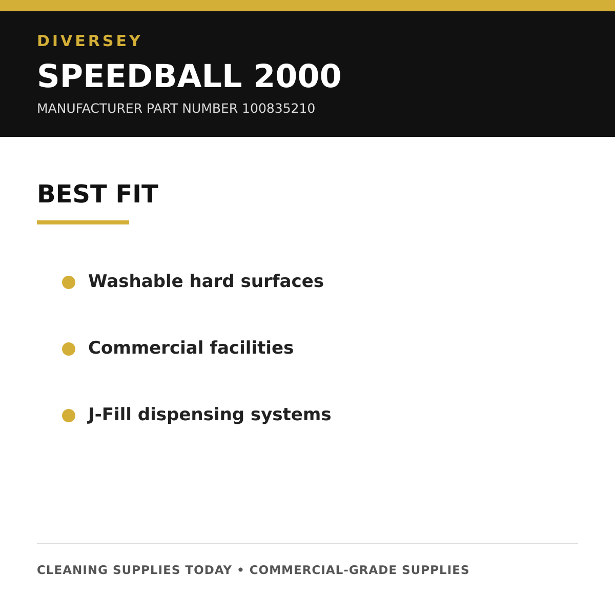 Diversey Speedball 2000 recommended applications