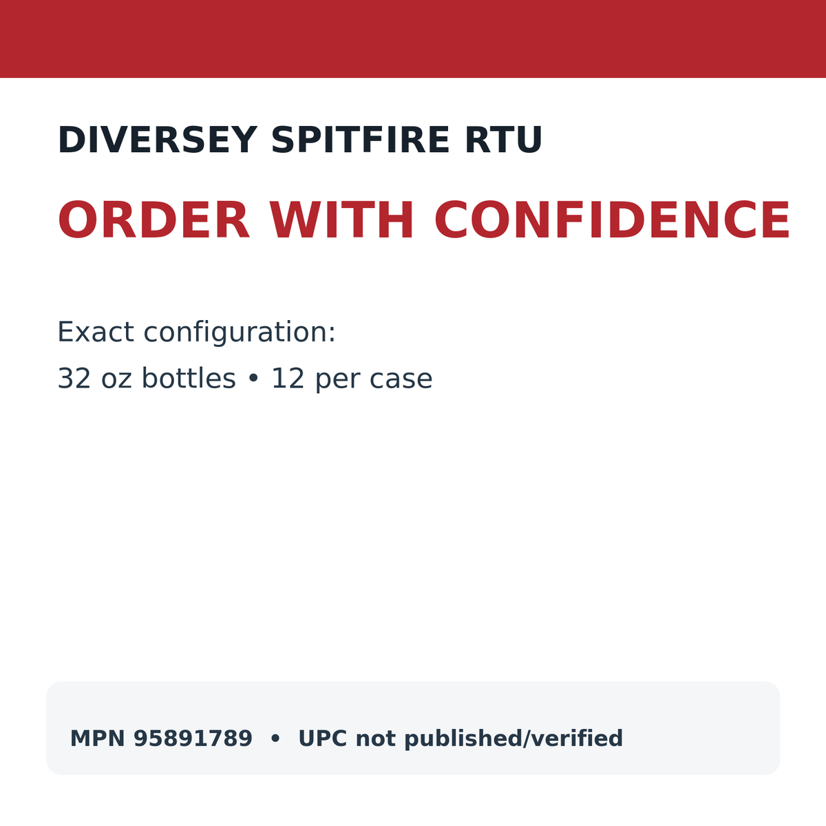 Diversey Spitfire RTU MPN 95891789 ordering details