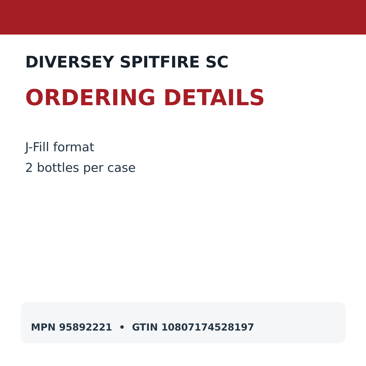 Diversey Spitfire SC MPN 95892221 and GTIN details