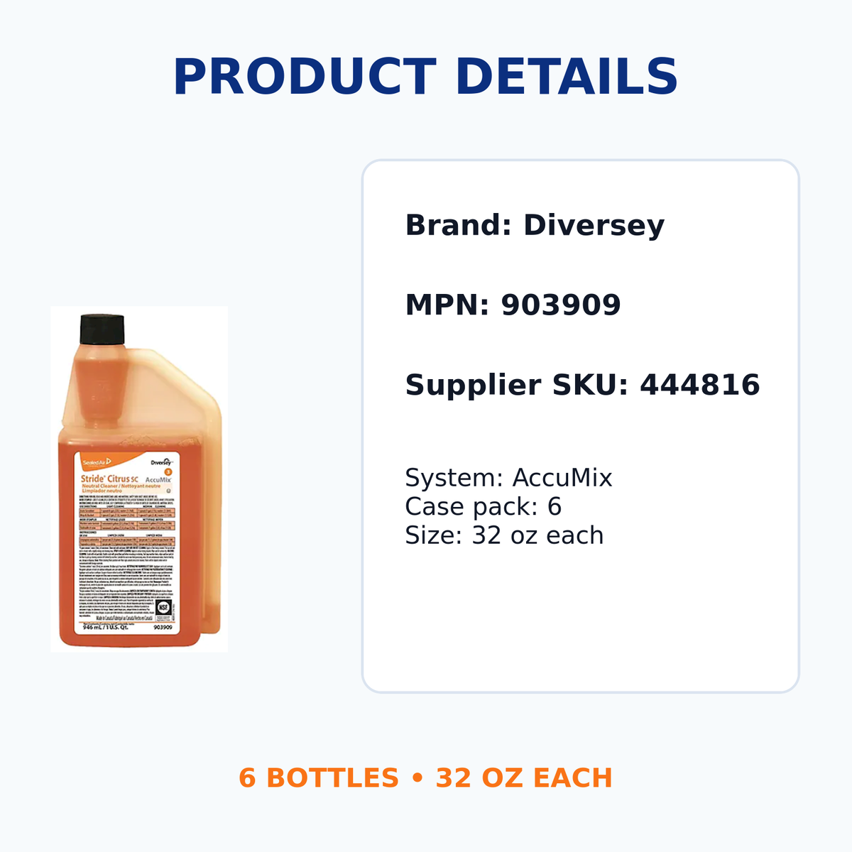 Diversey Stride SC 3 AccuMix Neutral Cleaner product specifications and MPN