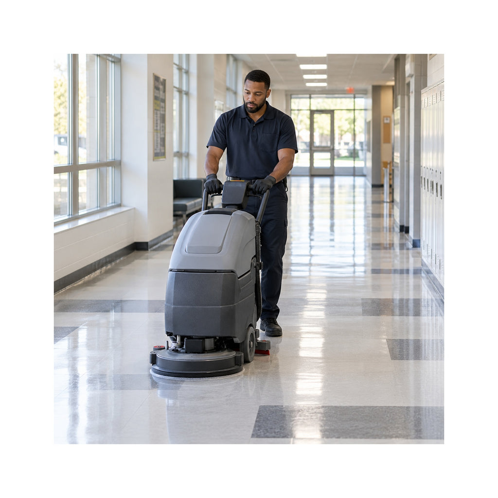 Commercial floor cleaning with an automatic scrubber