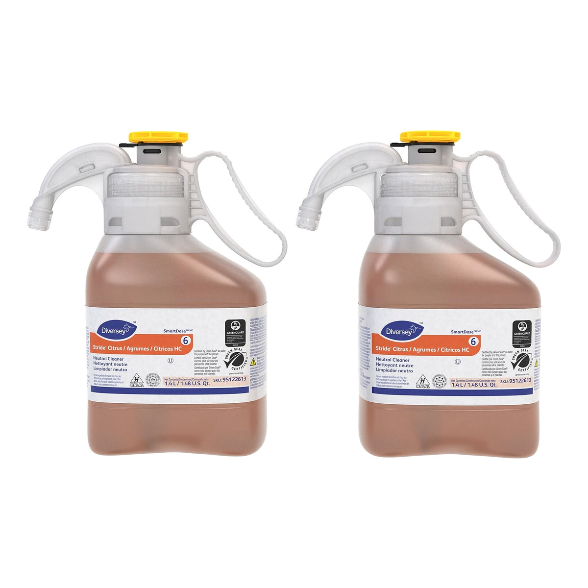 Diversey Stride Citrus SmartDose 1.4 liter two bottle case on white background