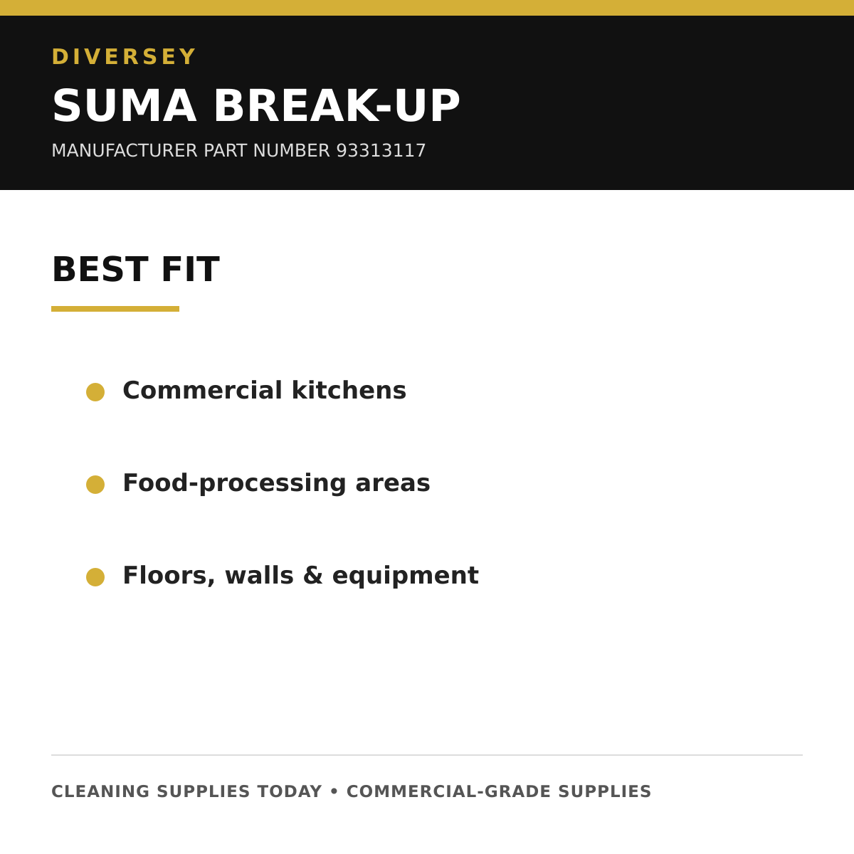 Diversey Suma Break-Up recommended applications