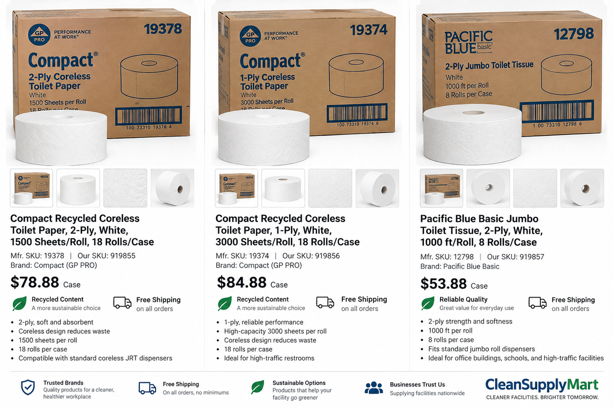 Commercial toilet tissue comparison including Pacific Blue Basic 12798