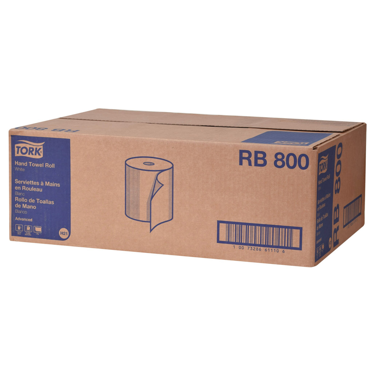 Tork Advanced RB800 white hardwound paper towels, 800-foot rolls — six rolls per case