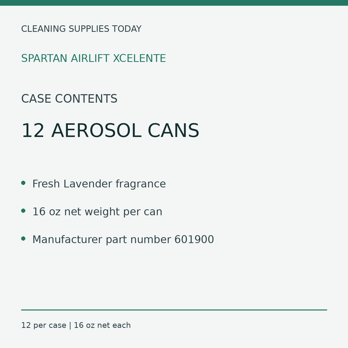 Spartan Airlift Xcelente 601900: twelve 16 oz net aerosol cans