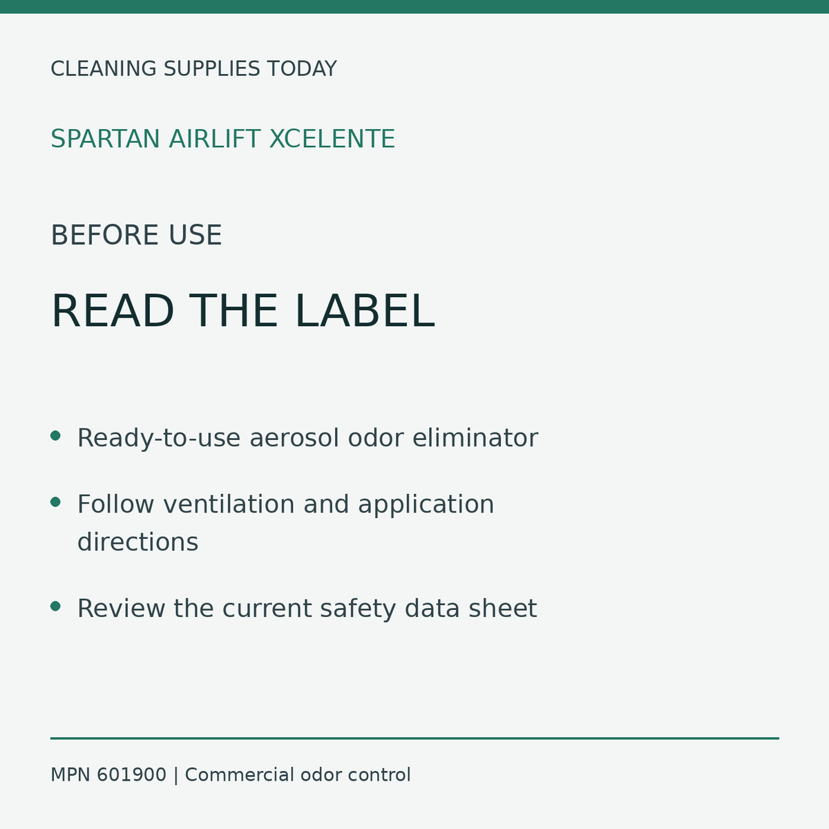 Spartan Airlift Xcelente 601900 label and ventilation guidance
