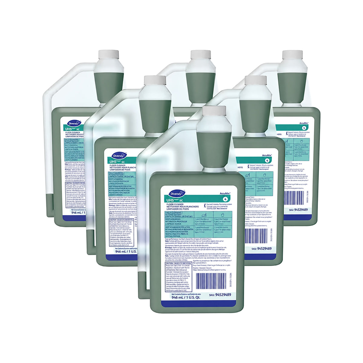 Diversey UHS SC 4 floor cleaner six-bottle case hero on white background