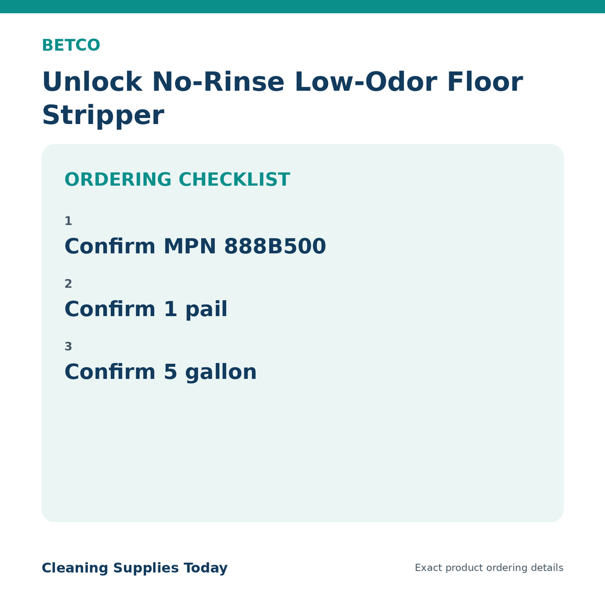 Betco Unlock floor stripper ordering checklist