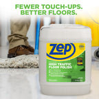 Zep ZUHTFF5G five-gallon floor polish pail beside a mop in a commercial setting