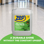 Zep ZUHTFF5G five-gallon High Traffic Floor Polish pail on a finished commercial floor