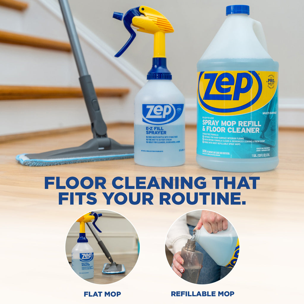Zep ZUMSF128 manufacturer application examples; tools and sprayer not included; offer includes 8 one-gallon bottles