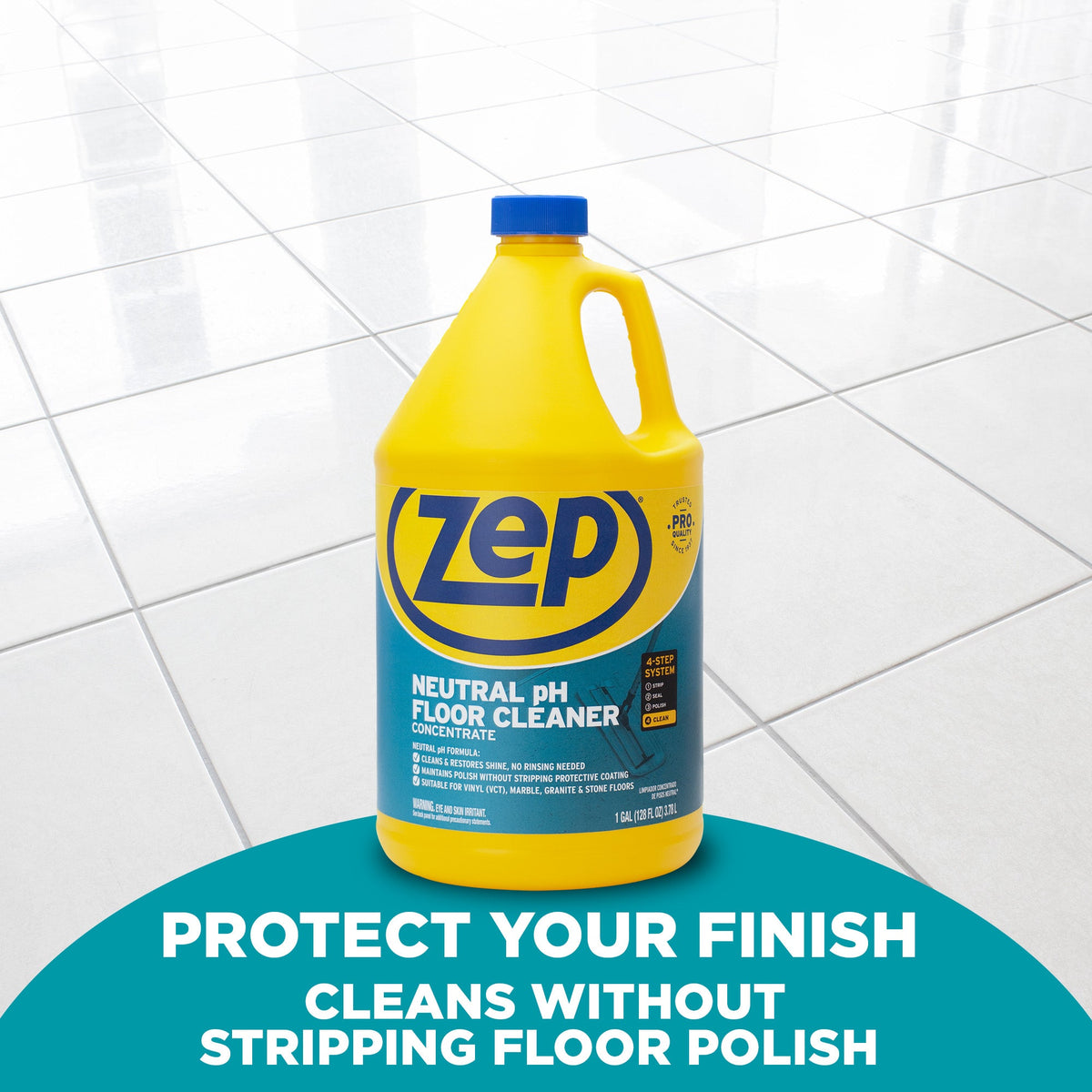 Zep ZUNEUT128 product-in-place manufacturer feature photo; offer contains 4 one-gallon bottles