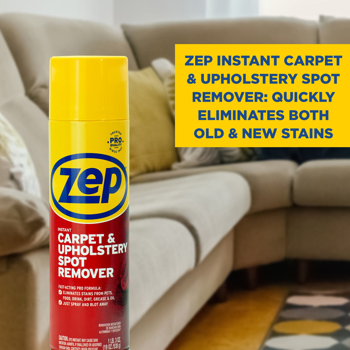Zep ZUSPOT19 19-ounce can beside upholstered furniture; offer includes 10 cans